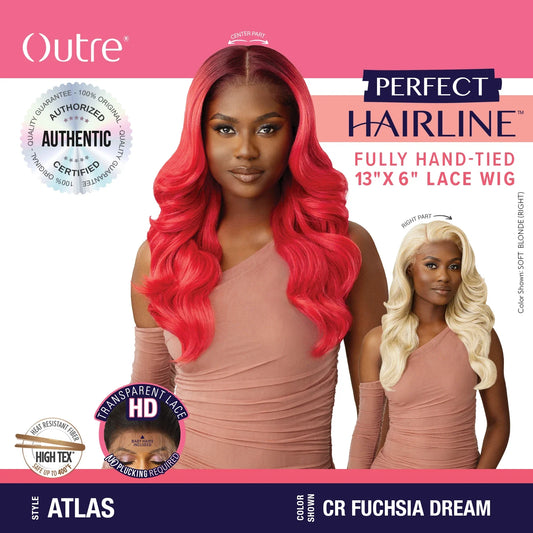 Outre Perfect Hairline Peluca de encaje 13x6 totalmente anudada a mano sin pegamento Atlas - Ola corporal larga. Pre-depilada, aspecto natural