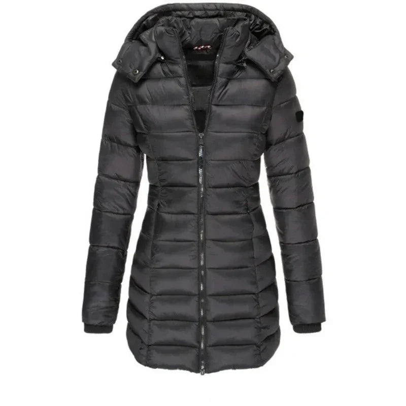 Winter Thicken Warm Women Parkas Zippers Solid Overcoat Casual Long Sleeve Padded Puffer Jacket Female Mid-length Slim Coat Top