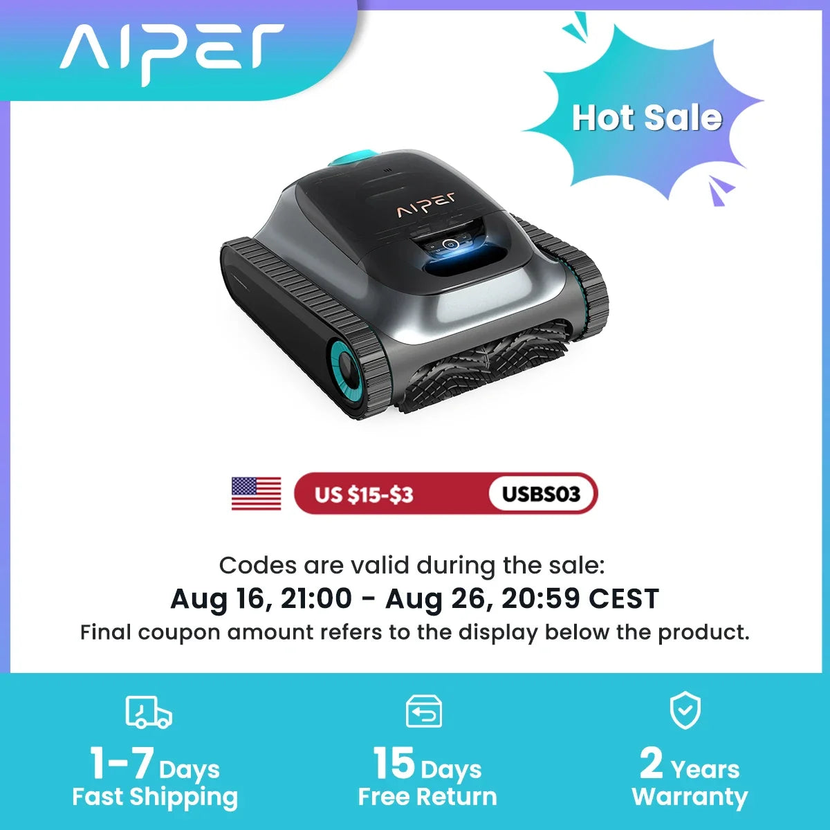 Aiper Scuba S1 Robotic Pool Cleaner, Weekly Custom Cleaning Plan, 270