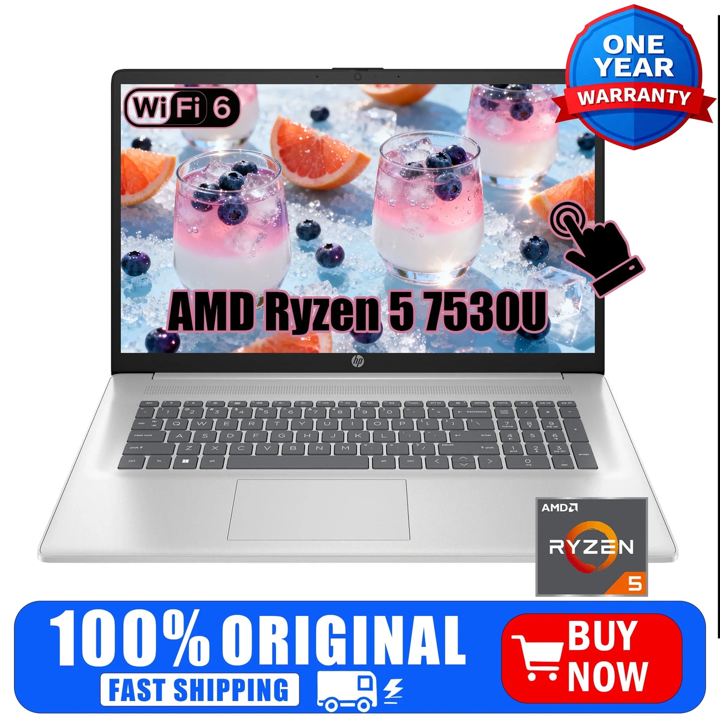 HP 17.3" Touchscreen Business Laptop, Amd Ryzen 5 7530U, Up to 16GB DDR4 RAM, 1TB SSD, Wi-Fi 6, Windows 11 Home, Natural Silver