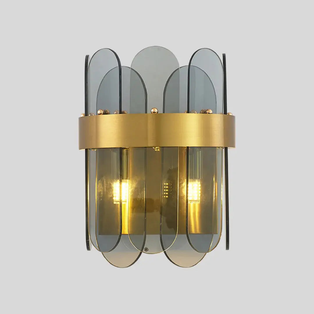 Lámpara de pared de cristal ovalada dorada