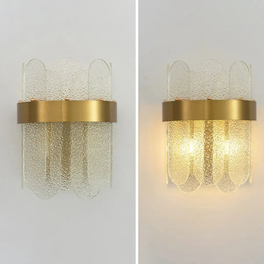 Lámpara de pared de cristal ovalada dorada