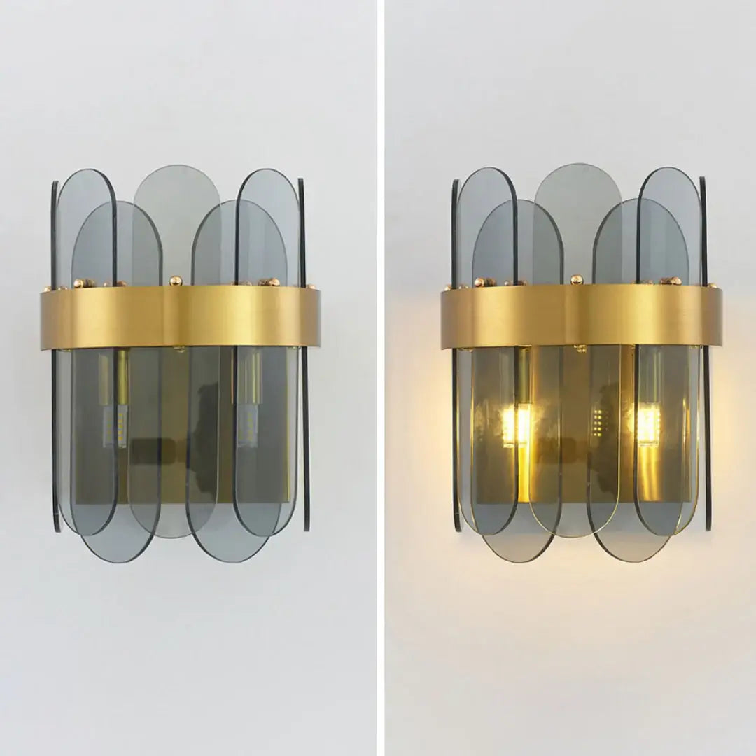 Lámpara de pared de cristal ovalada dorada