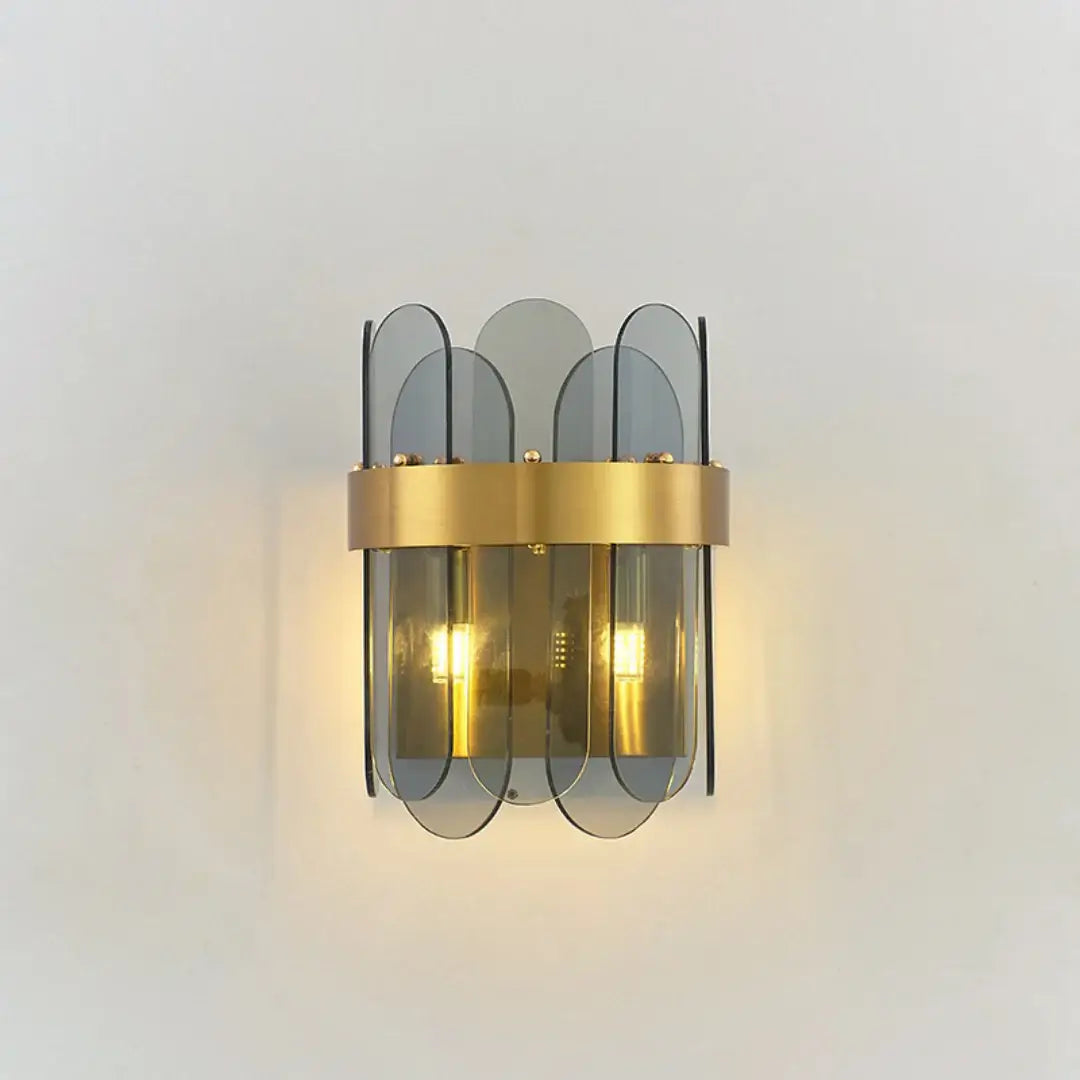 Lámpara de pared de cristal ovalada dorada