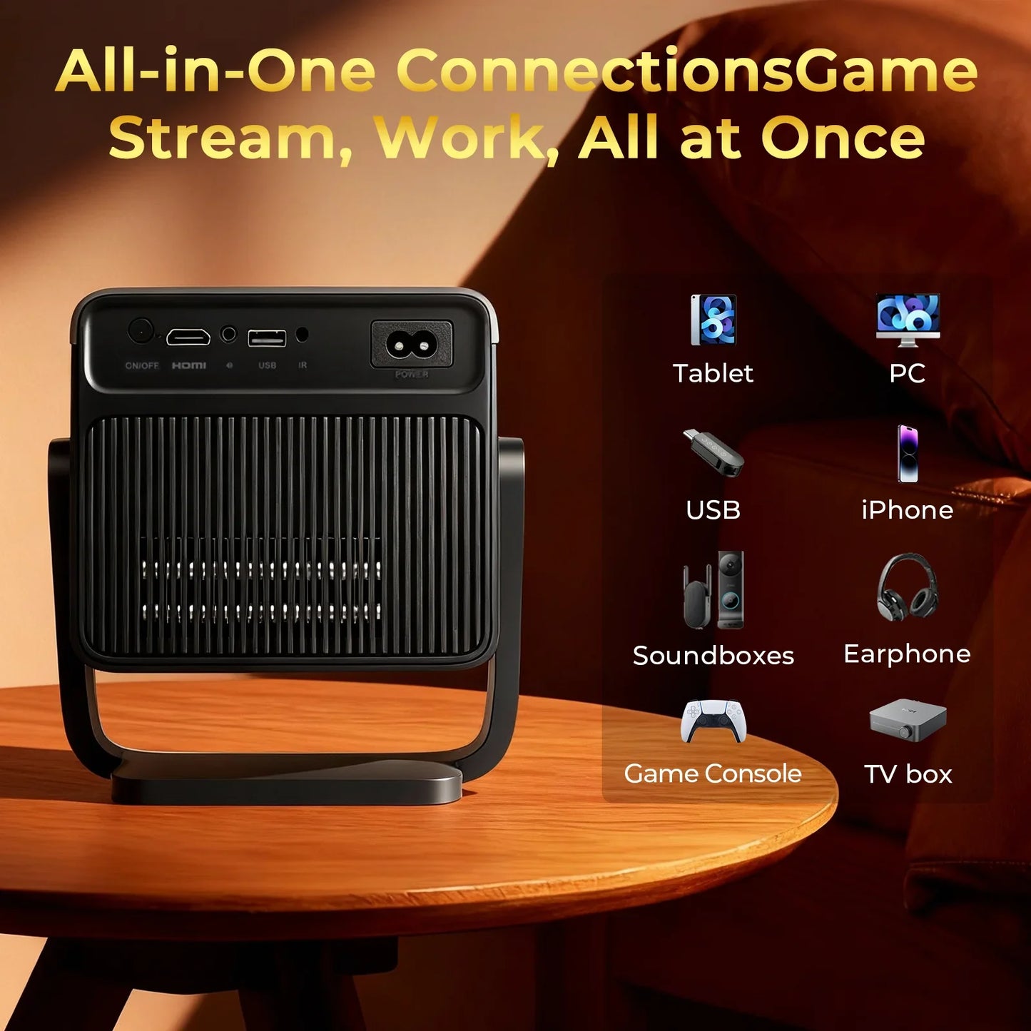 LYNCast Smart Projector,2000ANSI, 8K Support, FHD 1080P,  X7P,Android 14, WiFi6, Outdoor, Home Theater, Anime, FIFA World Cup, green materials, Crystal Clear Experience