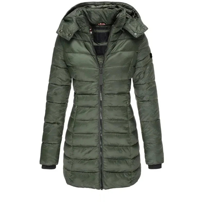 Winter Thicken Warm Women Parkas Zippers Solid Overcoat Casual Long Sleeve Padded Puffer Jacket Female Mid-length Slim Coat Top