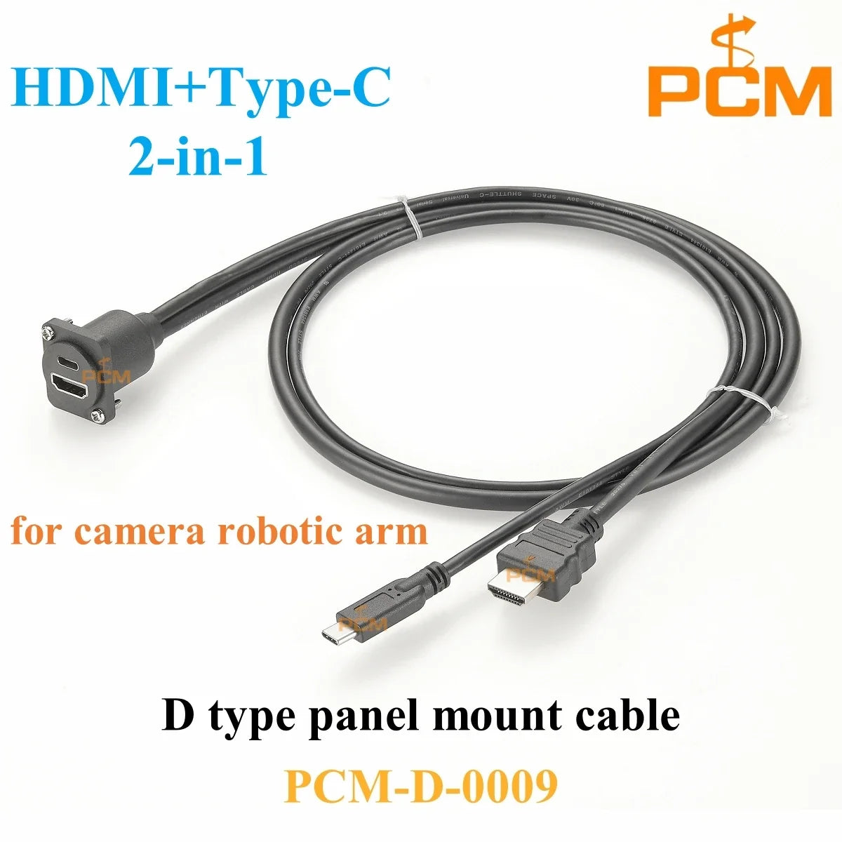 D type panel mount HDMI to USB Type C dual port stackable HDMI cable for Robotic Camera Arm & Raspberry Pi chassis Mount cable