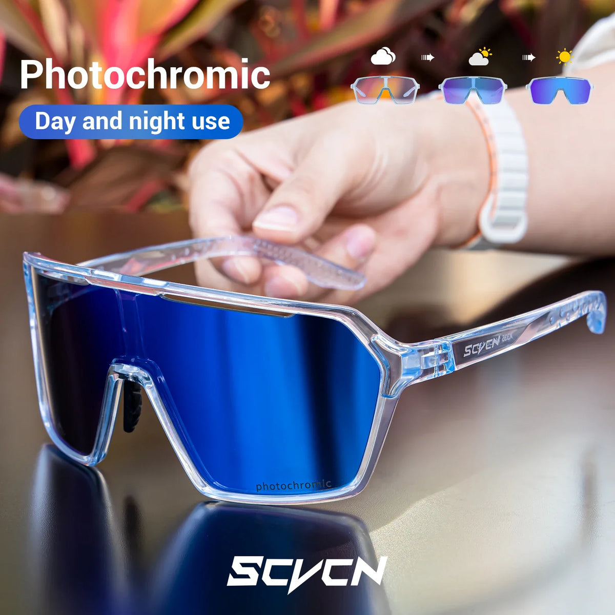 SCVCN Fashion Photochromic Men Cycling Sunglasses Women Outdoor Sports Running Mountain Hiking Glasses UV400 Protective Eyewear