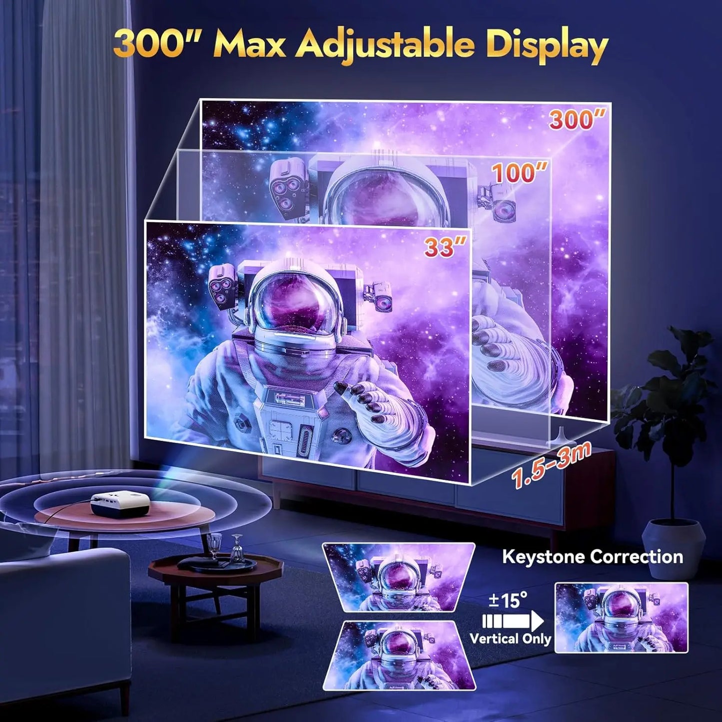 1080p Full HD Portable Projector, Bluetooth Movie Projector with