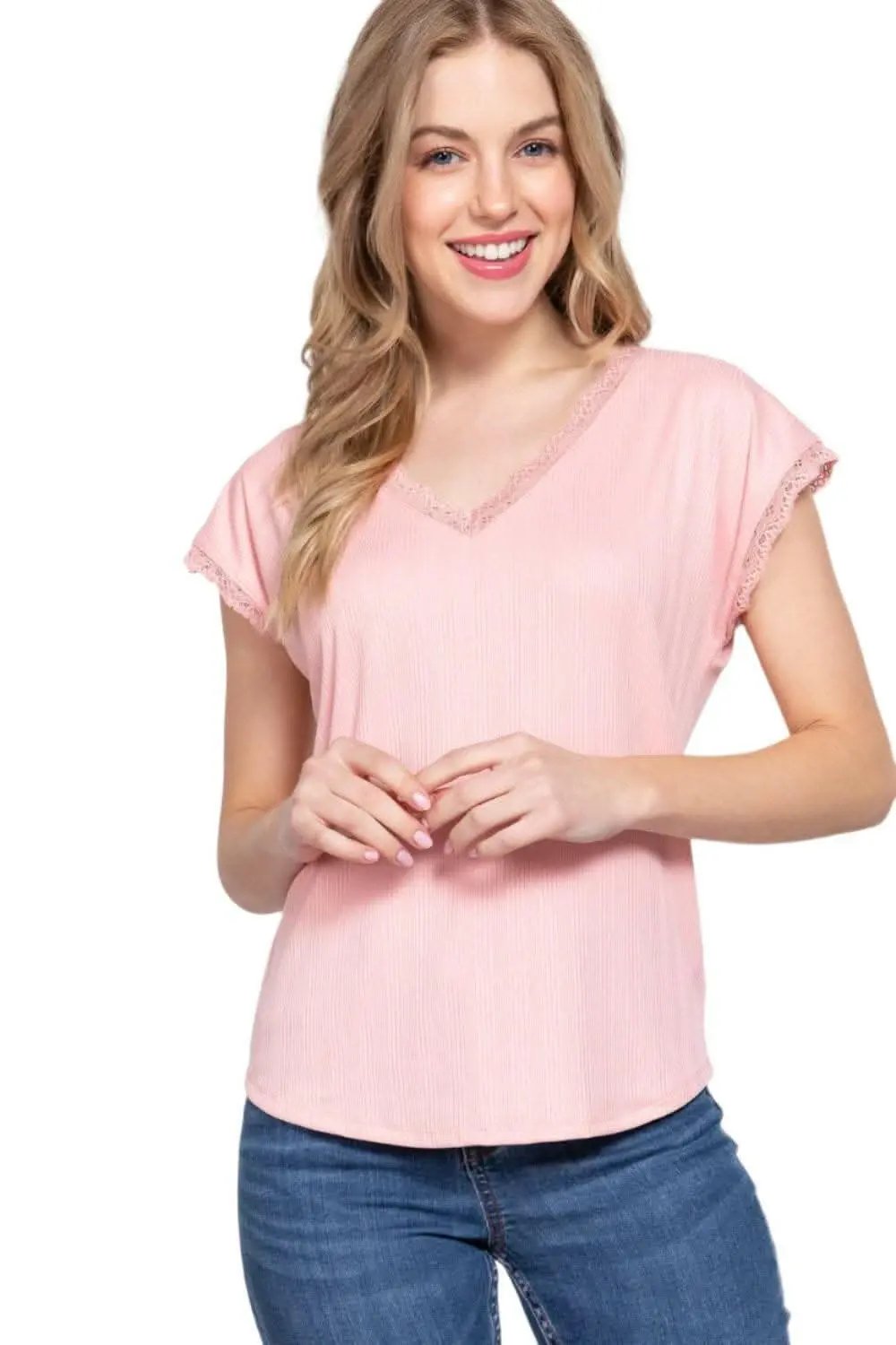 Jackets Trendsi Active Basic Lace Trim V-Neck Top - Women's Casual Blouse