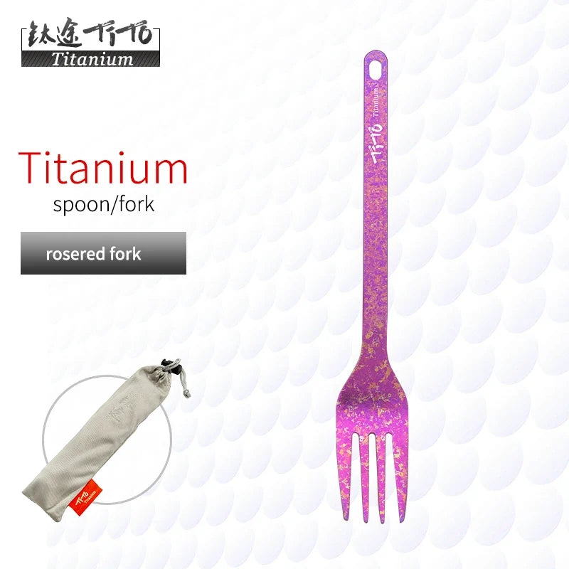 TiTo Outdoor Camping Titanium Spork 13.8g Ultralight Titanium Spoon Long Handle Spoon Outdoor Camping Picnic Titanium Fork