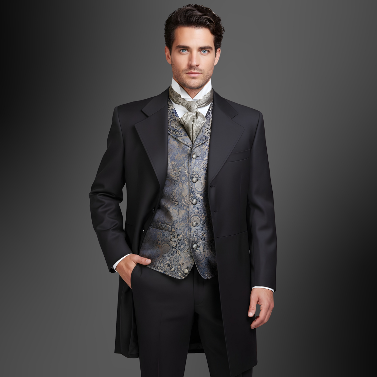 Chaqueta frac de lana gabardina negra para hombre