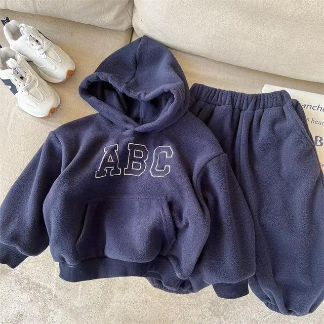Kids' Autumn Winter Fleece Letter Sweatshirt Set