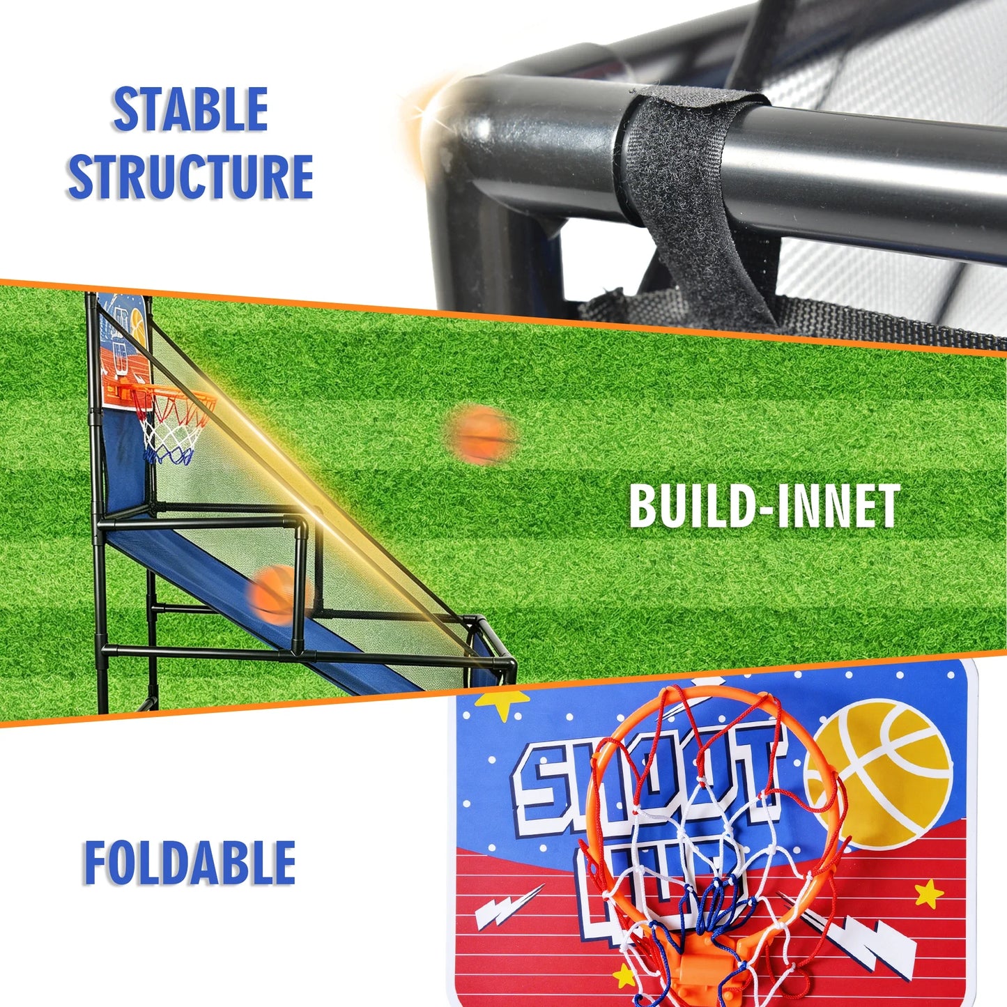 Kids Basketball Arcade Game Indoor Basketball Hoop Set with 2 Balls & Pump Foldable Shooting Game Toy for Toddlers Children Ages 3+