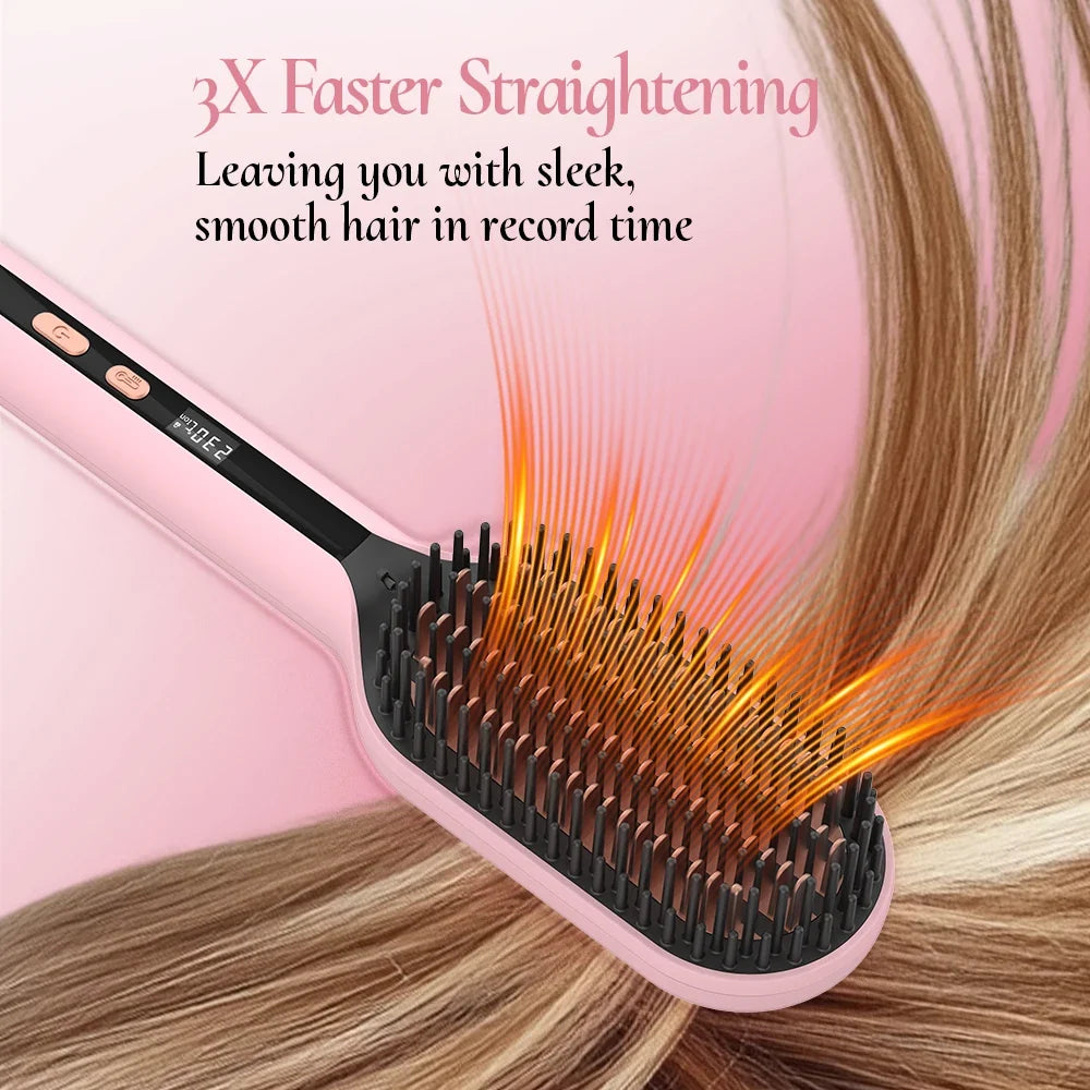 Electric Hair Straightening Brush, 45s Fast Heat-Up, 5 Temp Modes Hot Straightener Comb, 360° Swivel Cord, Smooth Hair, 120-240V