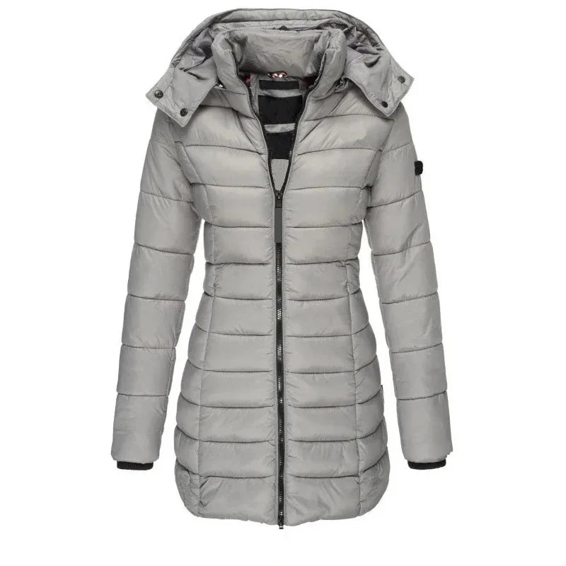 Winter Thicken Warm Women Parkas Zippers Solid Overcoat Casual Long Sleeve Padded Puffer Jacket Female Mid-length Slim Coat Top