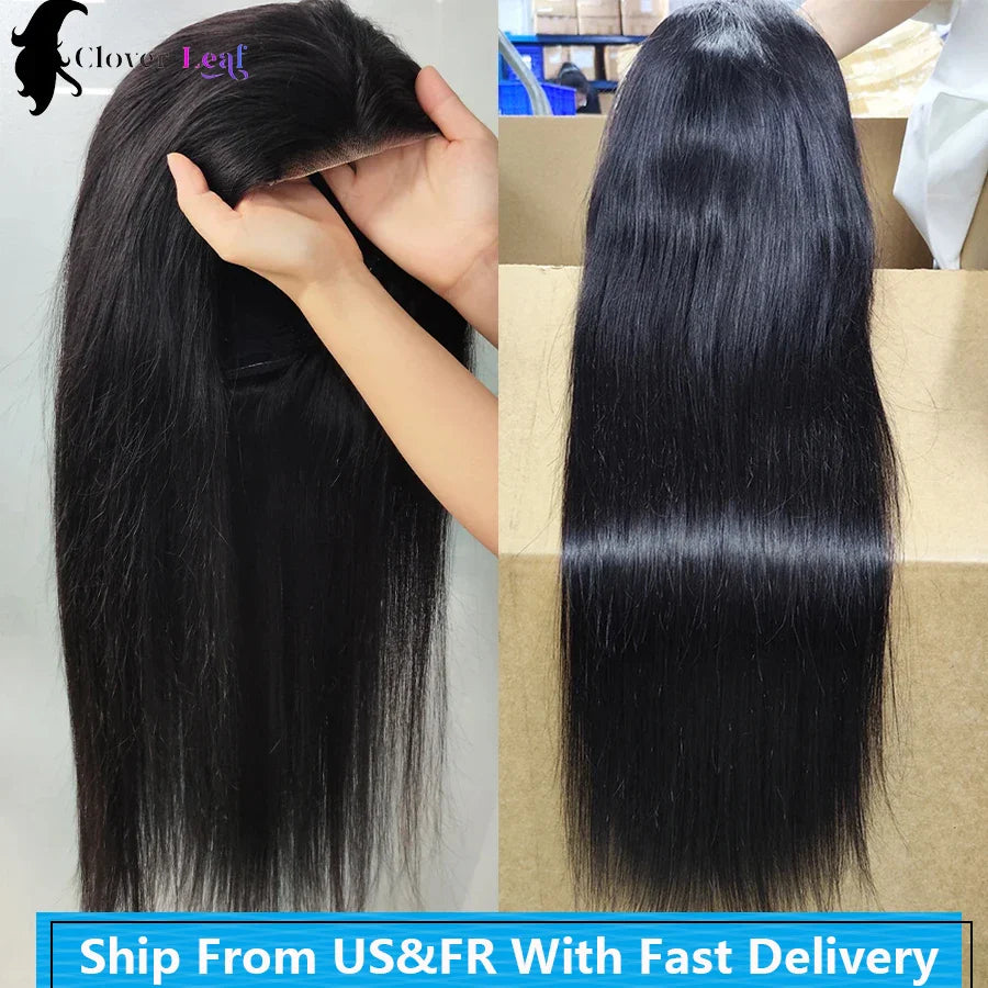 Peluca sin pegamento de 24 pulgadas de cabello humano, lista para usar, liso, 4x4, pre-cortado, sin pegamento, pre-arrancado, parte superior, pelucas brasileñas para mujeres