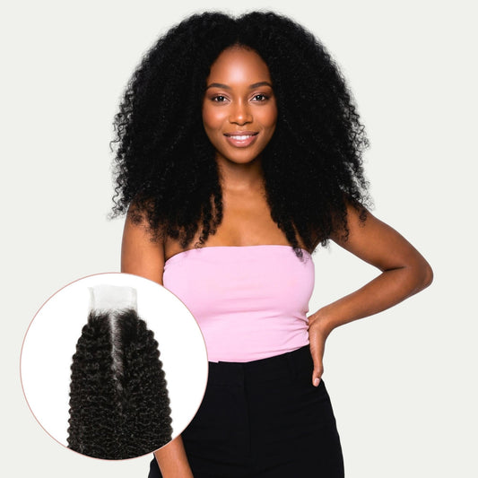 Cierre de encaje transparente de cabello humano Afro Kinky 2x6