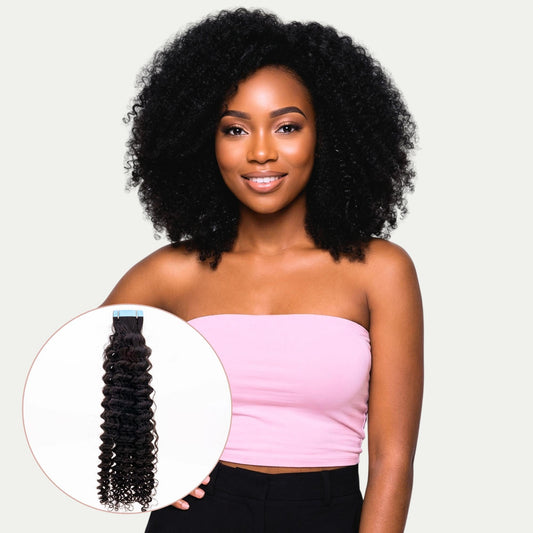 Extensiones de cabello 100% humano con cinta, afro rizado muy apretado