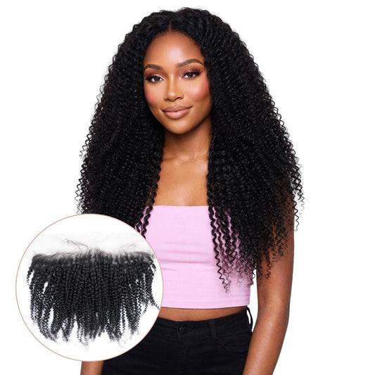 Frontal de Cabello Humano Rizado Afro Tipo Kinky con Encaje Transparente 13x4