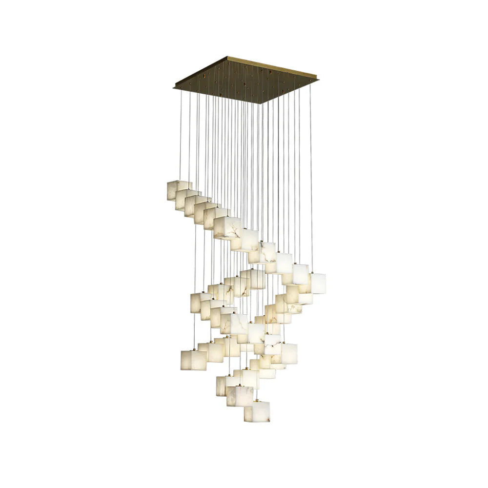 Lámpara de araña para escalera, de cubo de alabastro