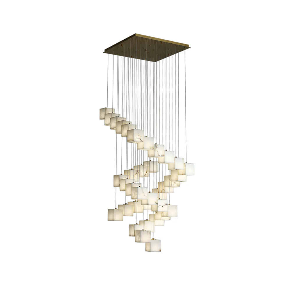 Lámpara de araña para escalera, de cubo de alabastro