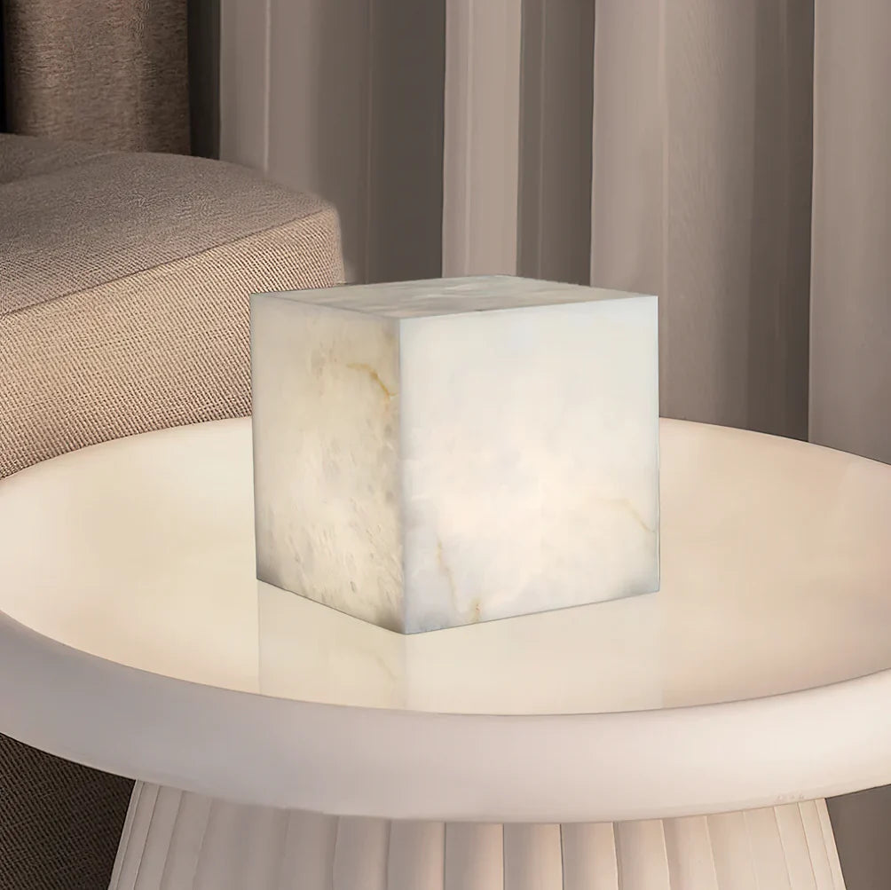 Lámpara de Mesa Cúbica de Alabastro