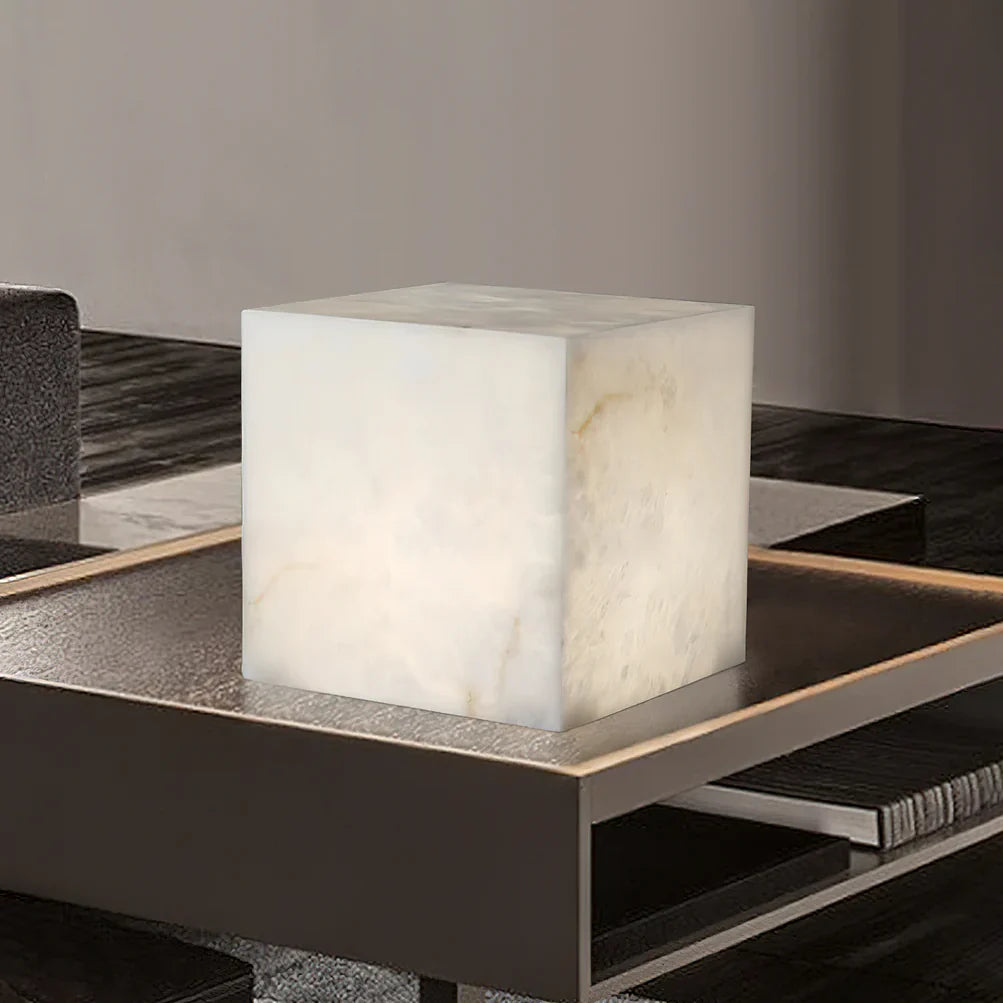 Lámpara de Mesa Cúbica de Alabastro