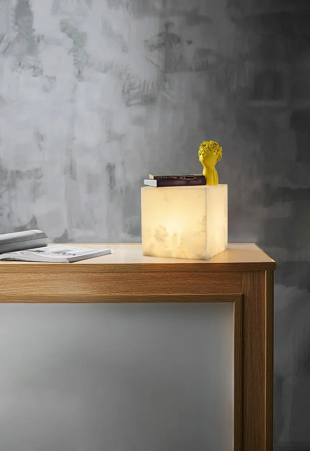Lámpara de Mesa Cúbica de Alabastro