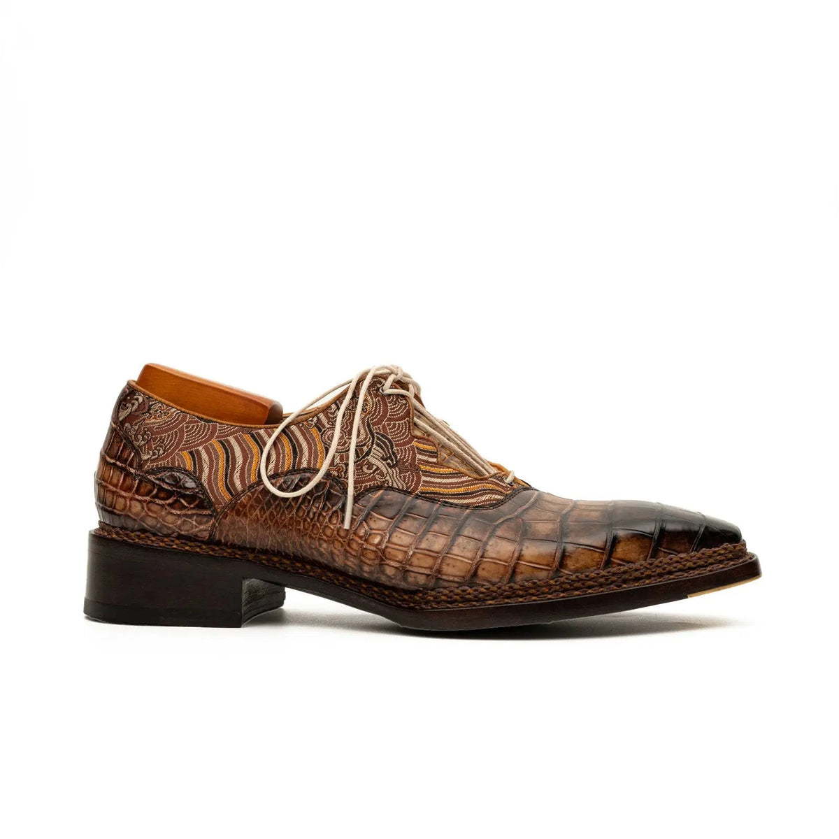 Brown Alligator & Jacquard Ghillie Oxford Shoes
