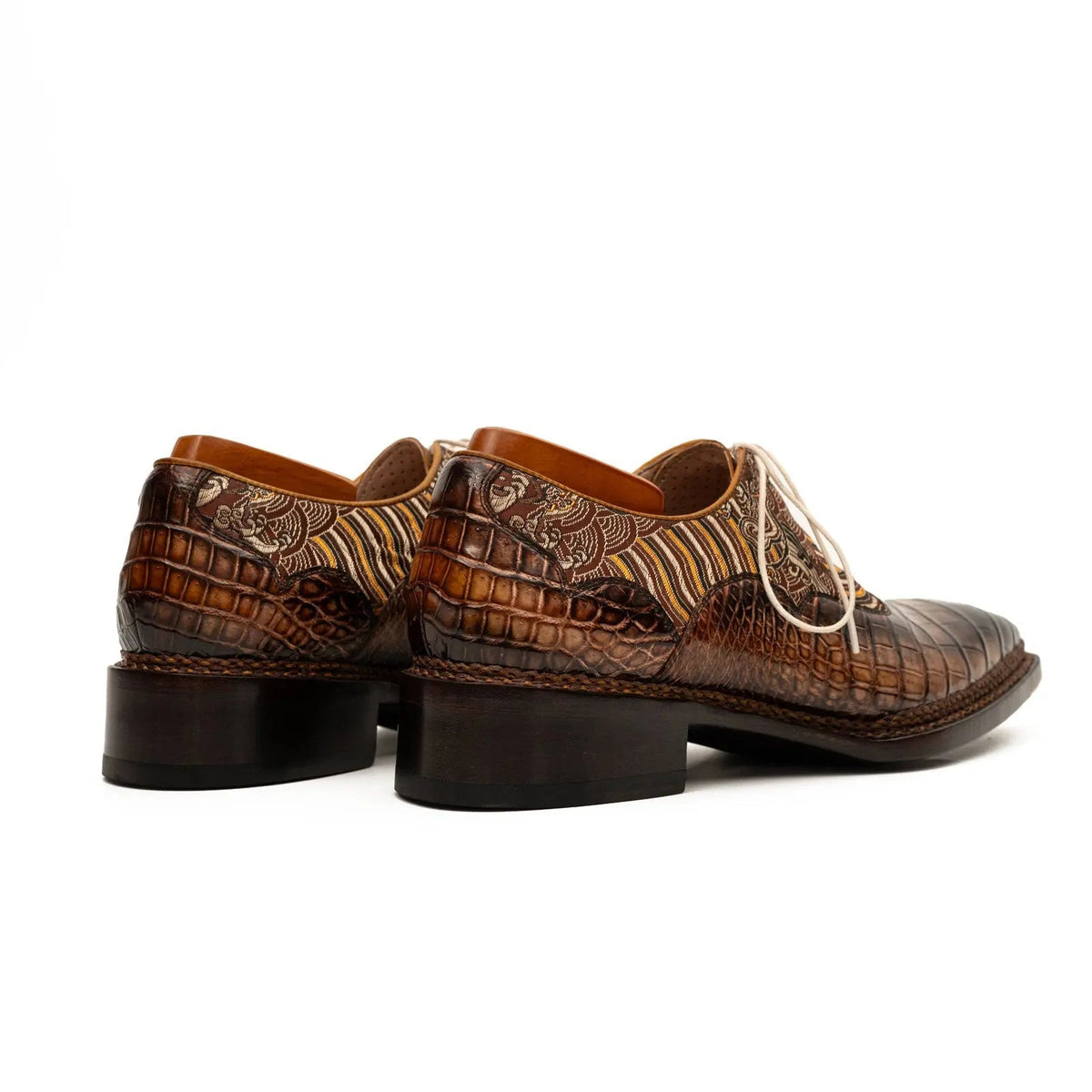 Brown Alligator & Jacquard Ghillie Oxford Shoes