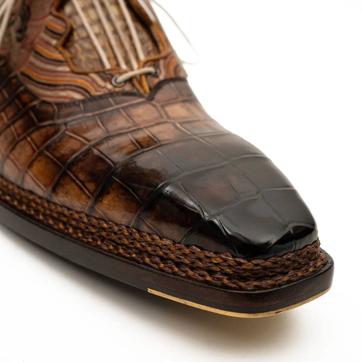Brown Alligator & Jacquard Ghillie Oxford Shoes