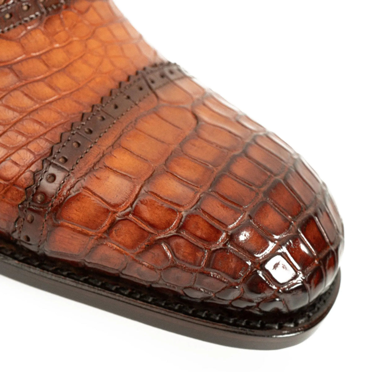 Cognac Crocodile Leather Cap-Toe Oxford Shoes