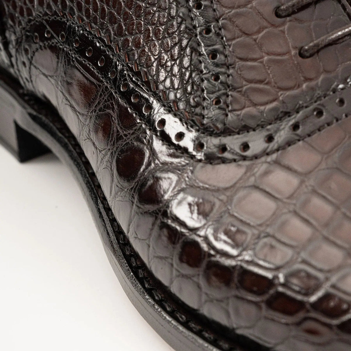 Dark Brown Crocodile Leather Cap-Toe Oxford Shoes