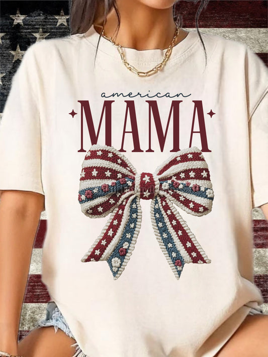 Camiseta "Mamá Americana" con diseño de bordado de imitación
