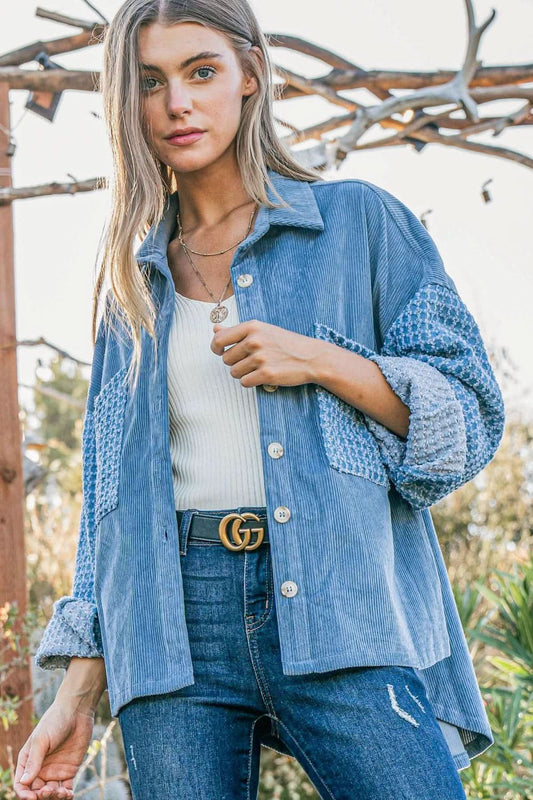 Chaquetas Trendsi Gabán de Pana con Textura en Contraste - Azul - Pequeño