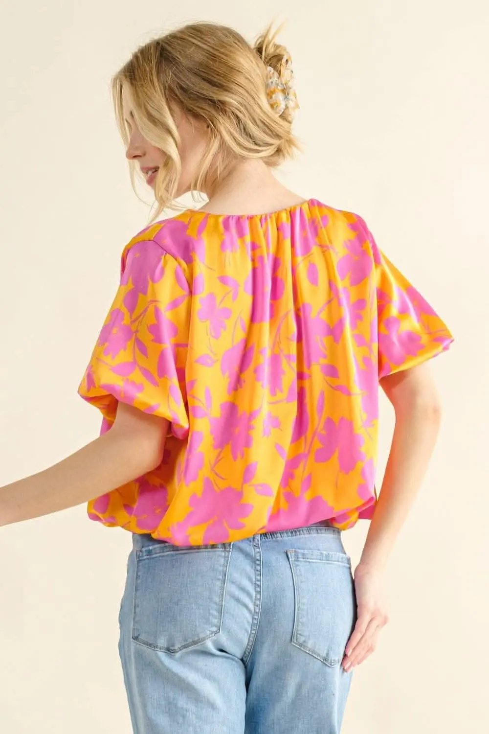 Trendsi Satin Bubble Hem Blouse — Printed Elegant Top for Women