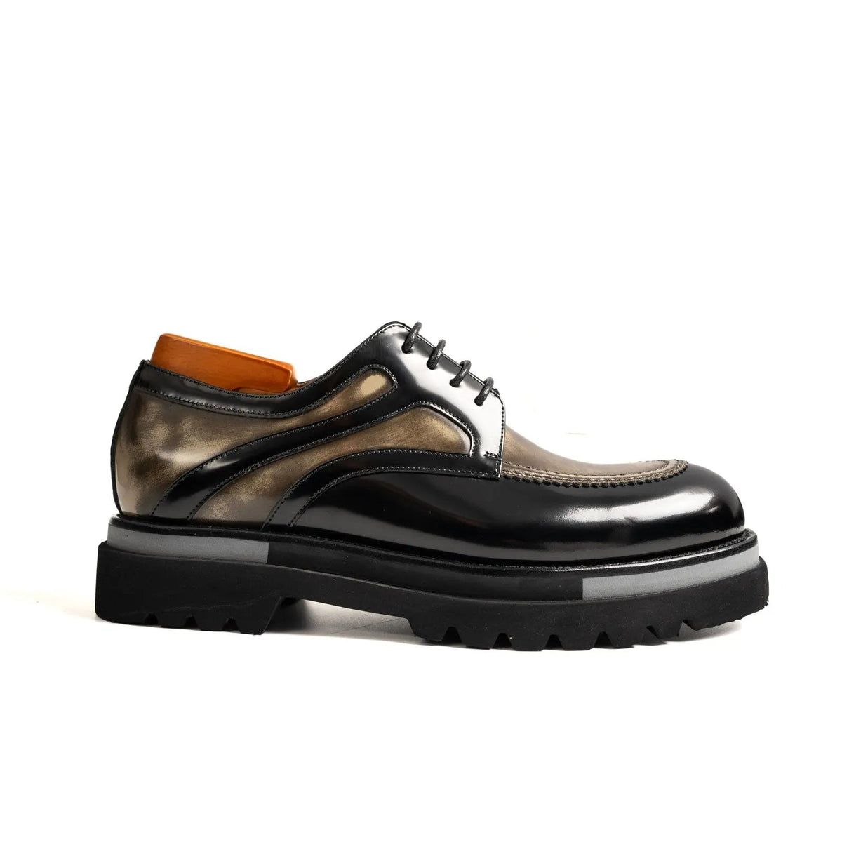 Black and Bronze Calf Leather Moc-Toe Derby Shoes