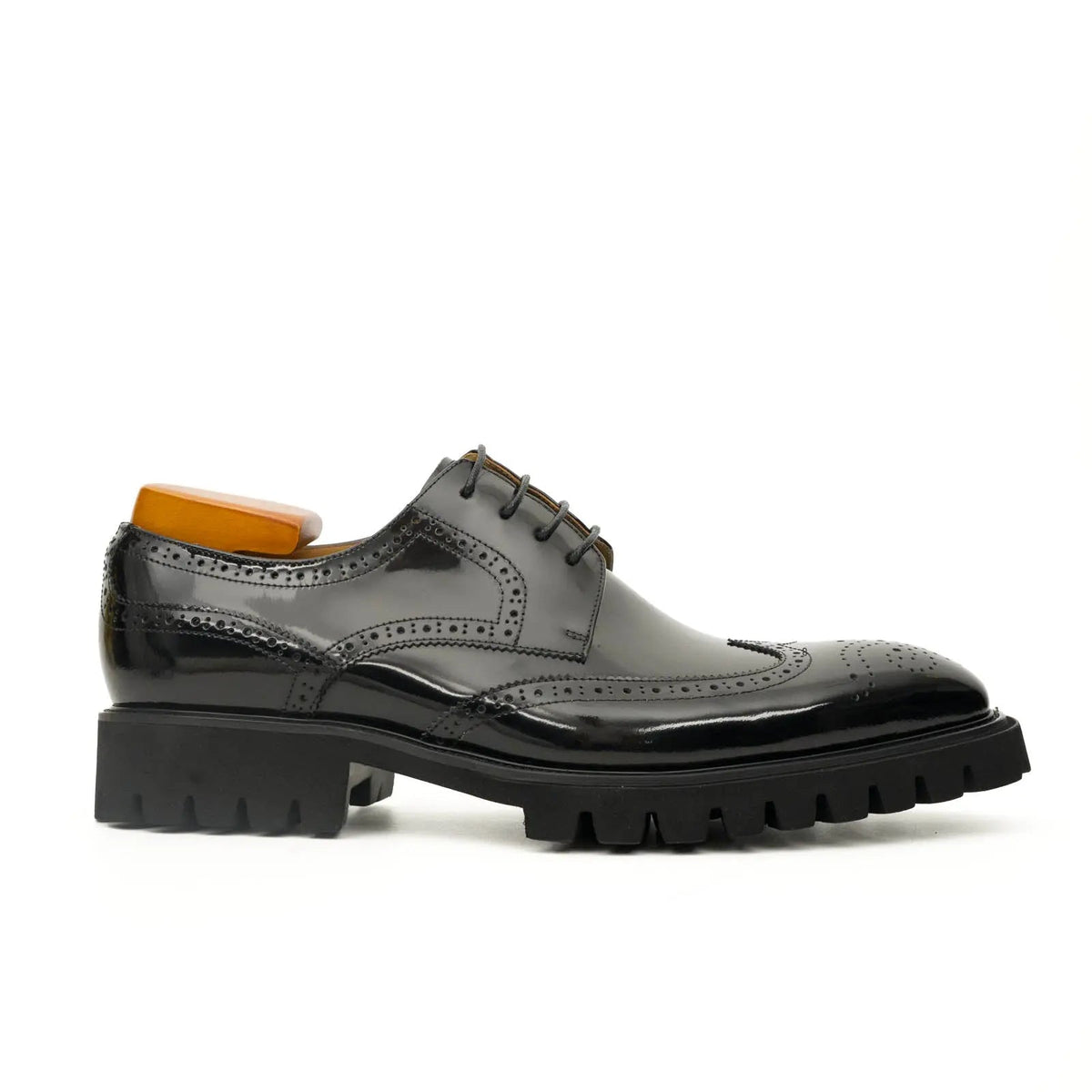 Black Wingtip Calf Leather Derby Shoes