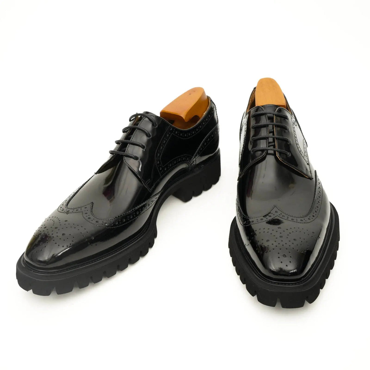 Black Wingtip Calf Leather Derby Shoes