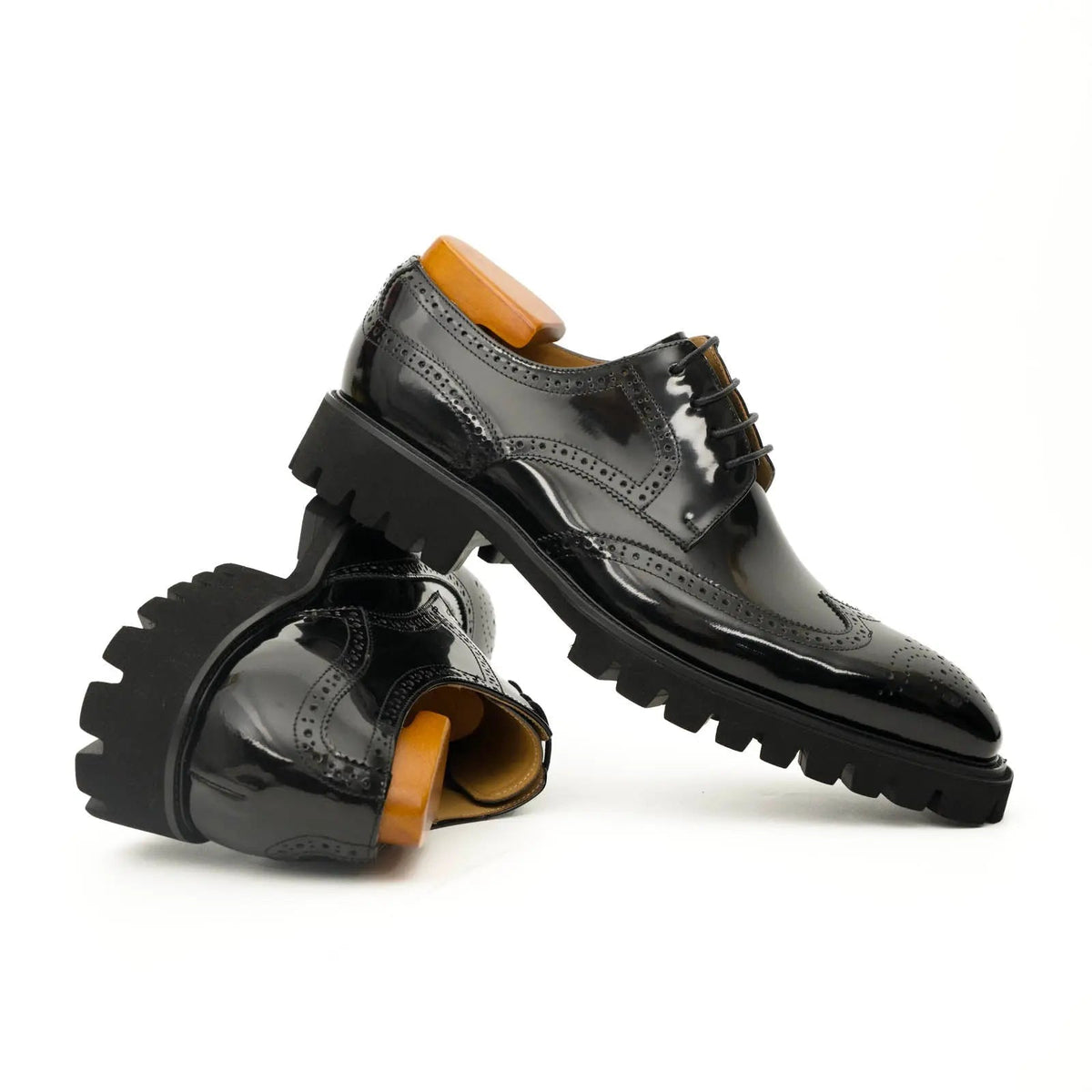 Black Wingtip Calf Leather Derby Shoes
