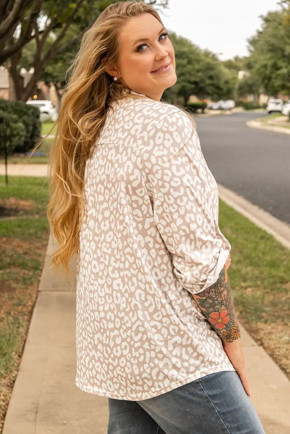 Apparel & Accessories > Clothing > Tops Apricot Leopard Print Plus Size Top by Love Salve