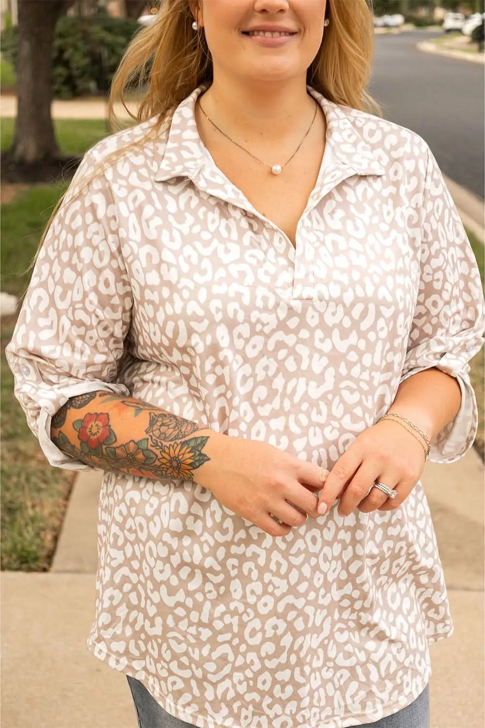 Apparel & Accessories > Clothing > Tops Apricot Leopard Print Plus Size Top by Love Salve