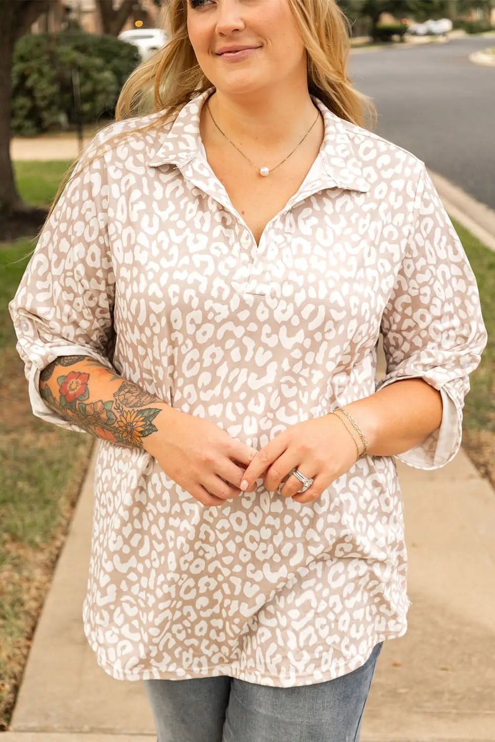 Apparel & Accessories > Clothing > Tops Apricot Leopard Print Plus Size Top by Love Salve