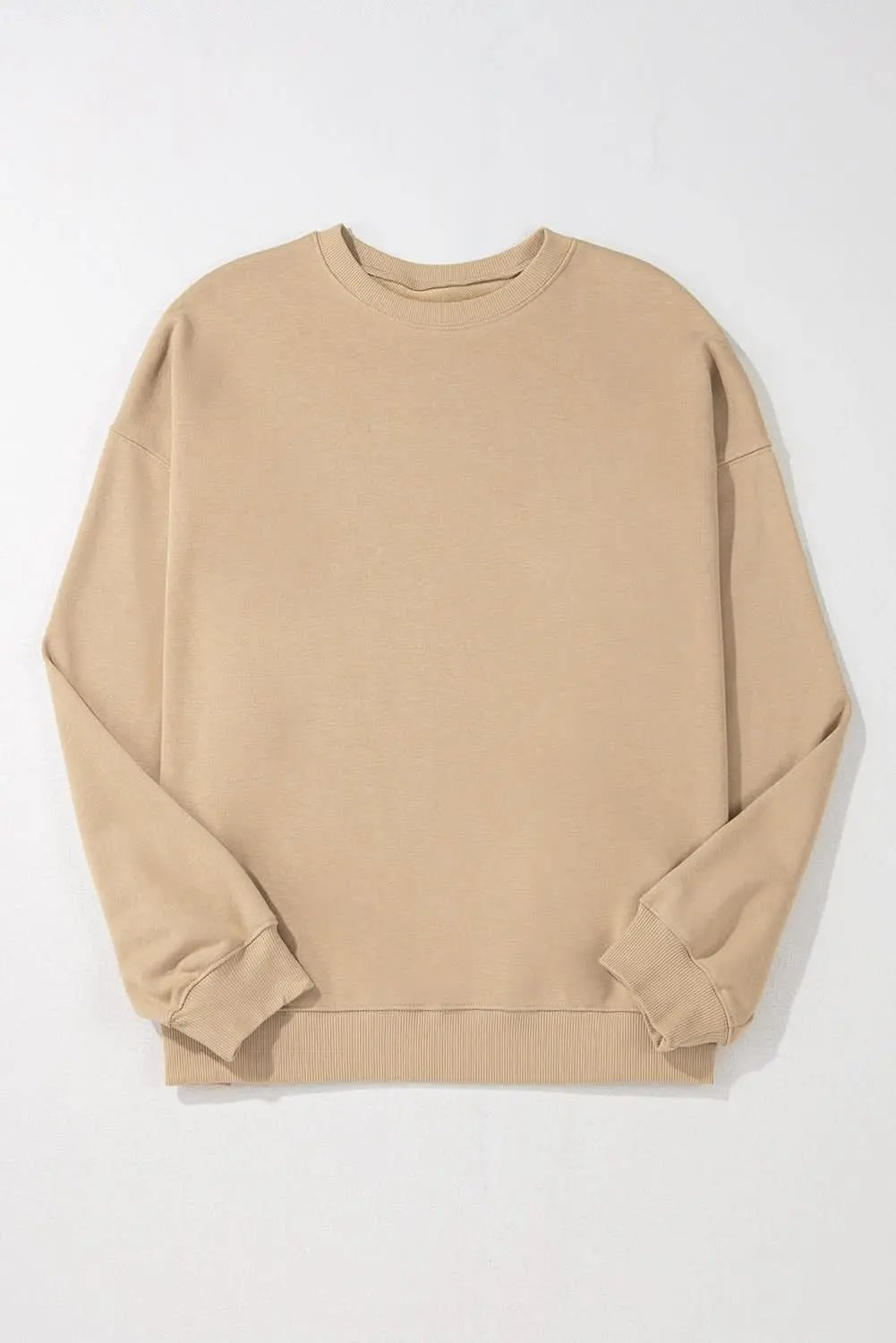 Love Salve Plus Size Crew Neck Sweatshirt Apricot
