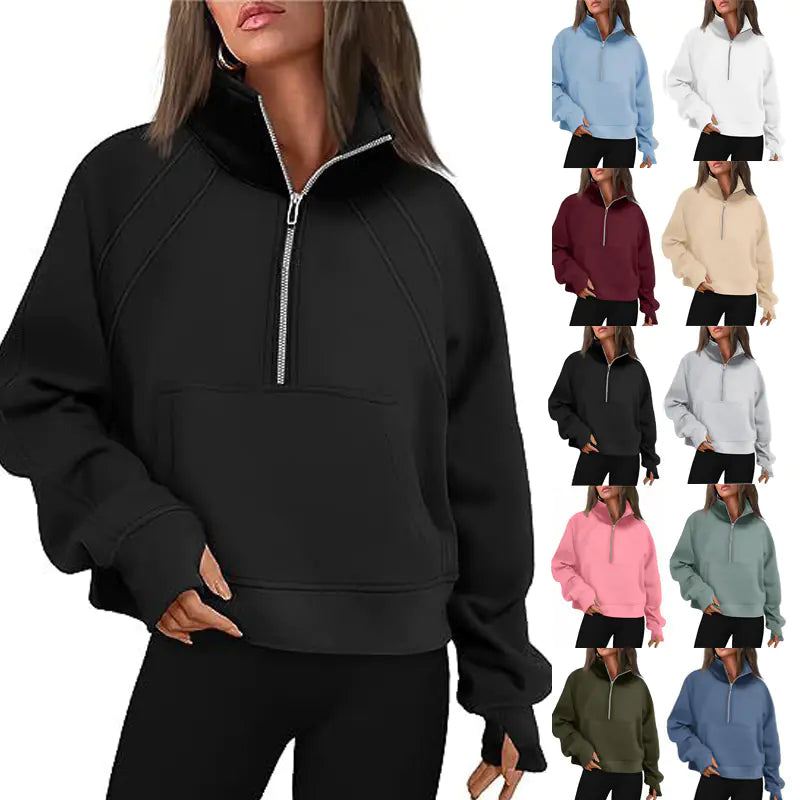 Autumn/Winter Women's Plush Half Zipper Sweatshirt