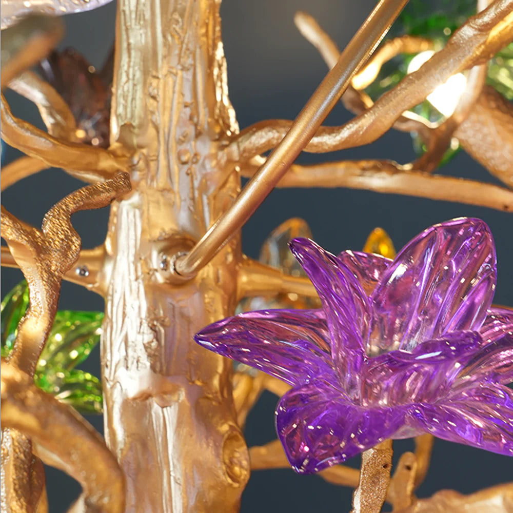 Araña de cristal emplomado con rama de árbol artística