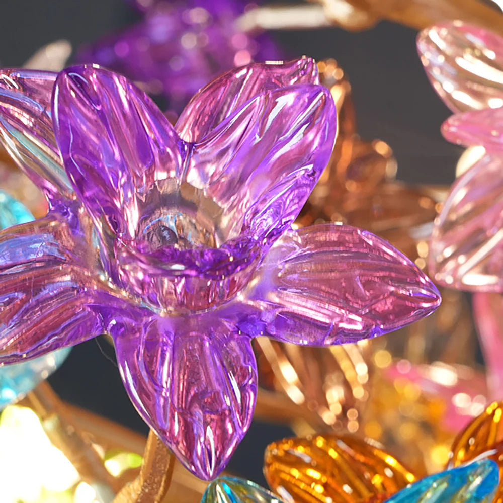 Araña de cristal emplomado con rama de árbol artística