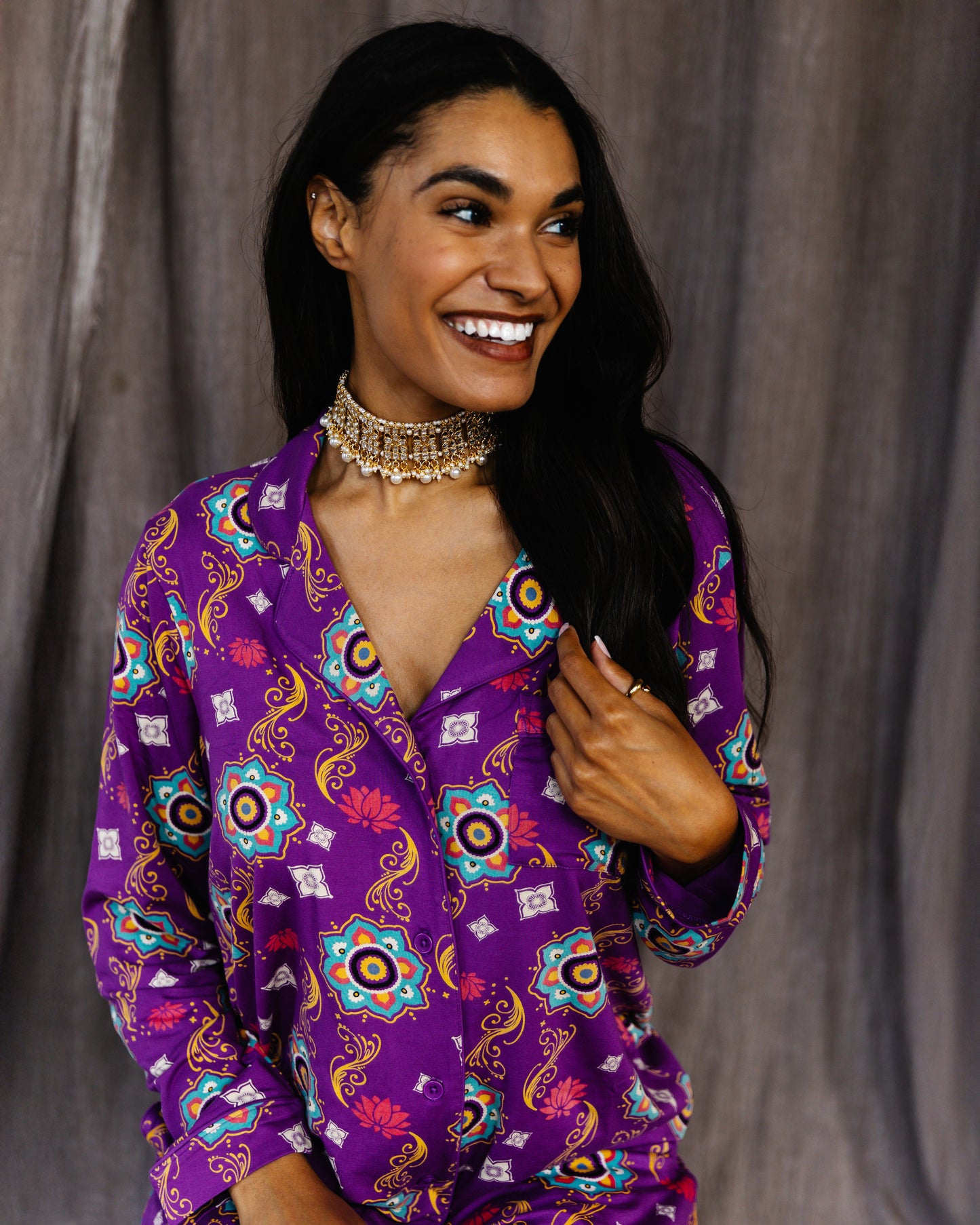 Purple Rangoli Adult Bamboo Pajama Set