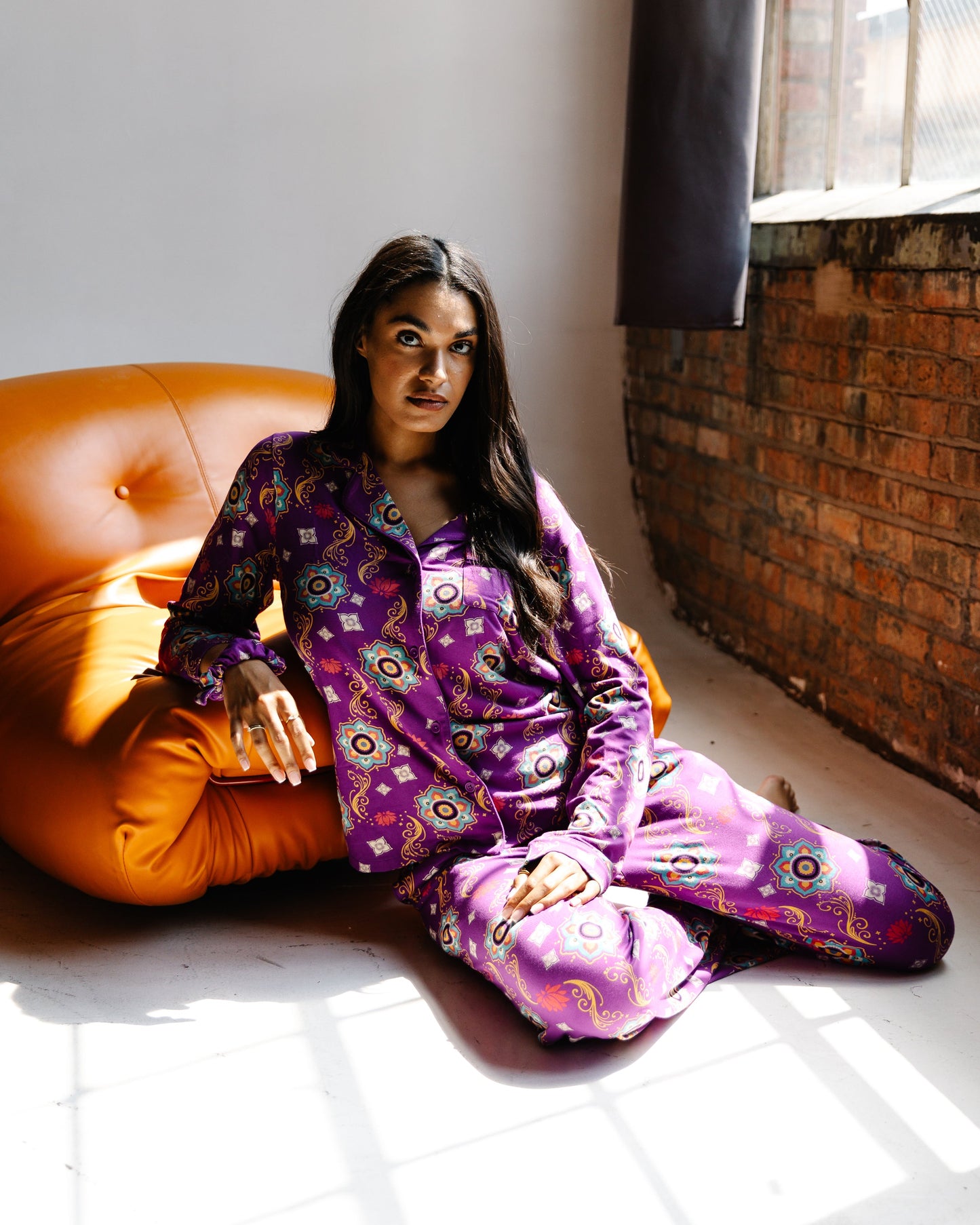 Purple Rangoli Adult Bamboo Pajama Set